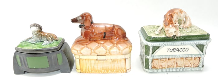 Majolica lot of 3 tobacco jars,