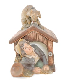 Terra cotta figural tobacco jar of