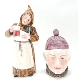 Majolica lot of 2 monk figural