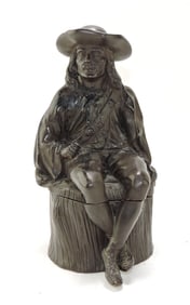 Terra cotta figural tobacco jar of man
