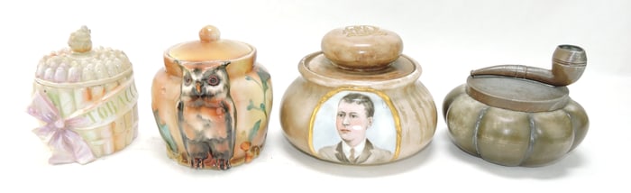 Lot of 4 humidors, 3 porcelain,