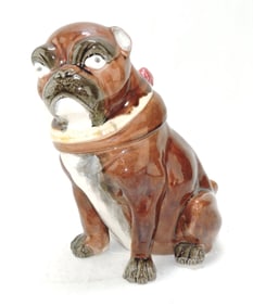 Majolica pug dog figural tobacco jar,