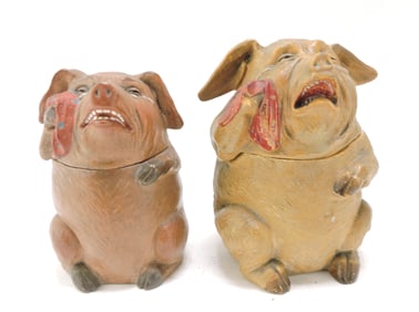 Terra cotta figural tobacco jar lot of