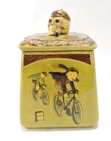 Majolica tobacco jar with two boys