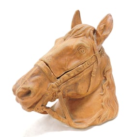 Terra cotta figural tobacco jar of a