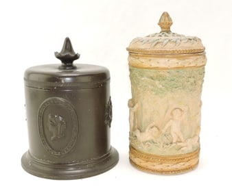 Terra cotta lot of 2 tobacco jars,