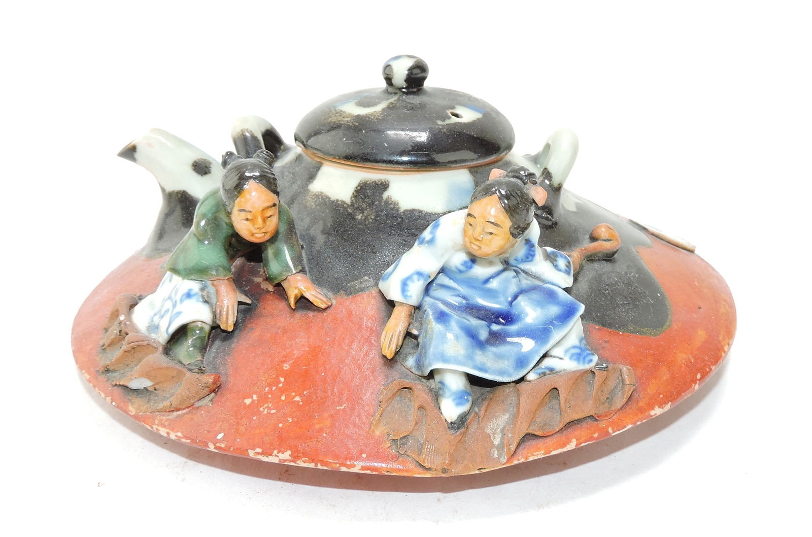 Japanese Sumida Gawa teapot,: 3", lacking wicker handle