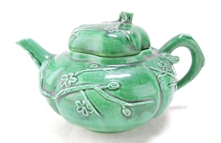 Dark green porcelain Oriental teapot,