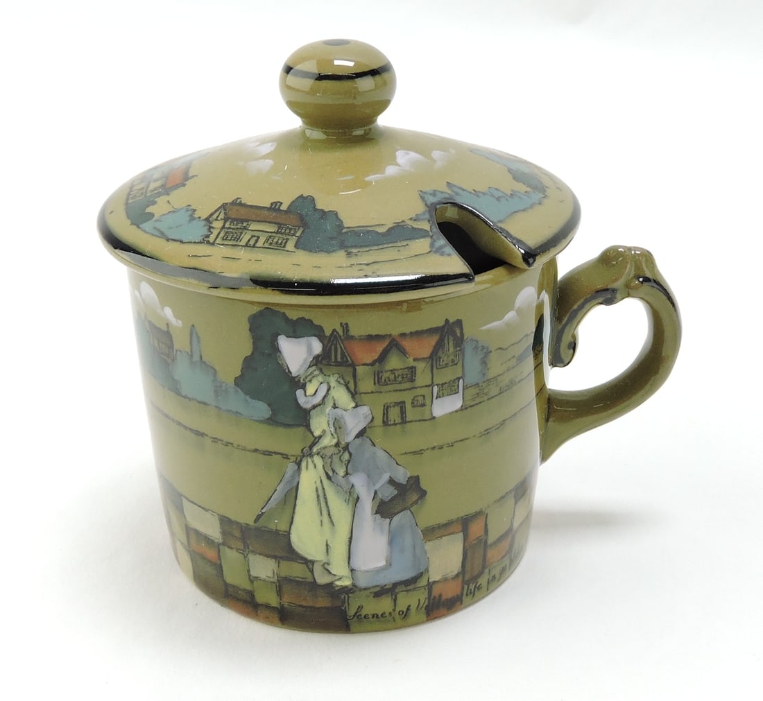 Buffalo Pottery Deldare Ware rare: mustard pot, 3 1/2"