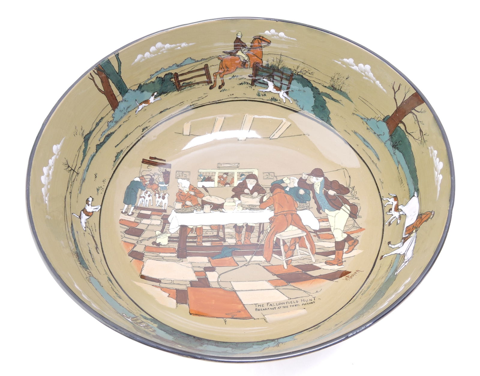 Buffalo Pottery Deldare Ware: Fallowfield Hunt large bowl, 5"h, 12 1/4"d