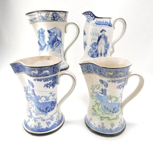 Buffalo Pottery lot of 4 blue/white