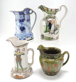 Buffalo Pottery lot of 4 pitchers,