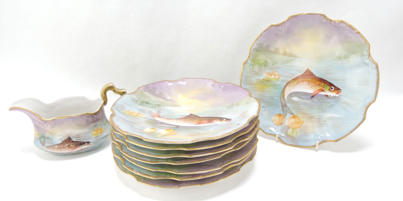Limoges hand painted 9 pc fish set (1 of 3)