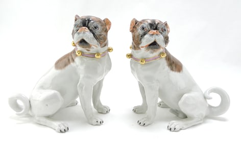 Dresden pair of porcelain pug dog