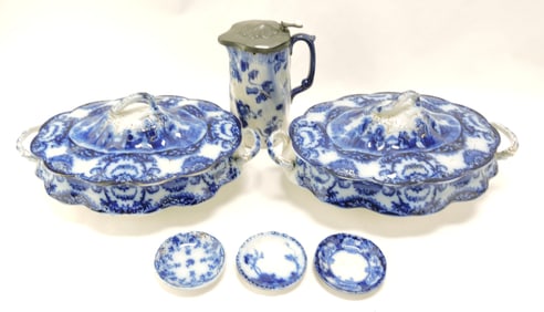 Flow blue lot of 6 pcs - syrup pitcher