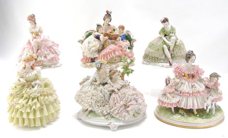Dresden style lot of 6 lady figures