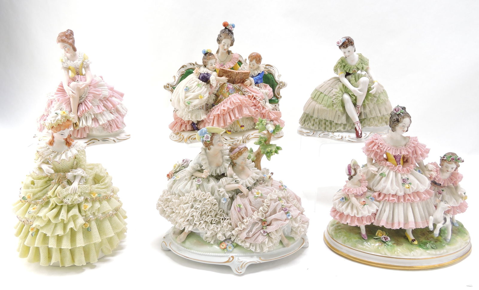 Dresden style lot of 6 lady figures (1 of 1)