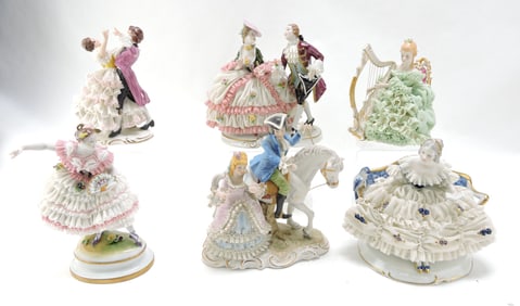 Dresden style lot of 6 lady figures