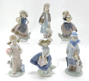 Lladro lot of 6 figures, 6"to 8"