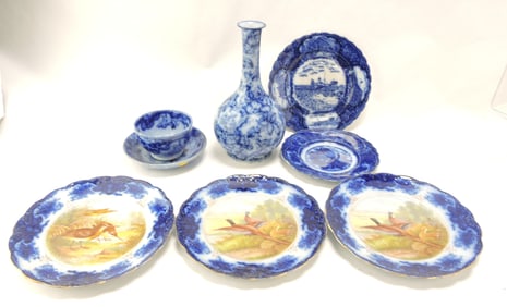Flow blue lot of 8 assorted pieces,