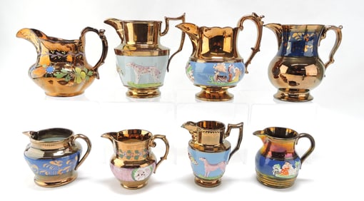 Copper lustre lot of 8 creamers/