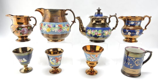 Copper lustre lot of 8 items: