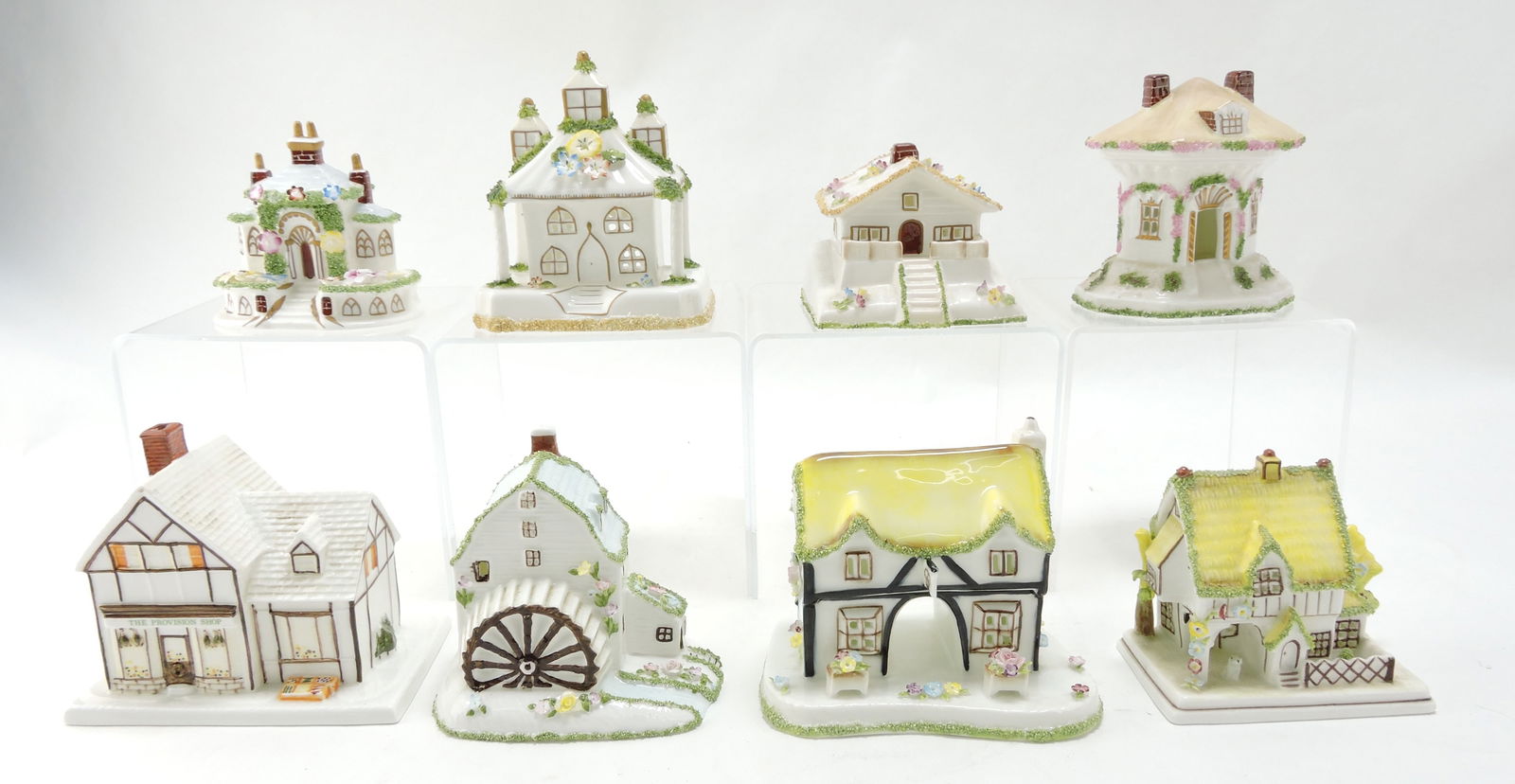 Coalport Bone China lot of: 8 cottages, 3 1/2" to 4 1/2"