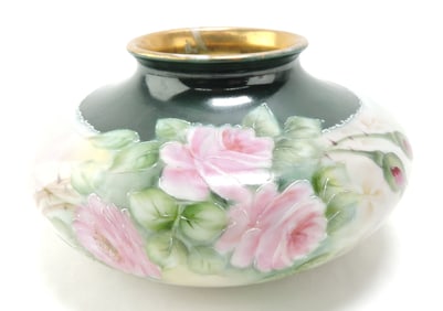 Porcelain vase with hand painted roses,