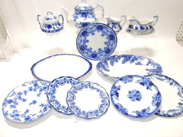 Flow Blue lot of 12 pcs, various