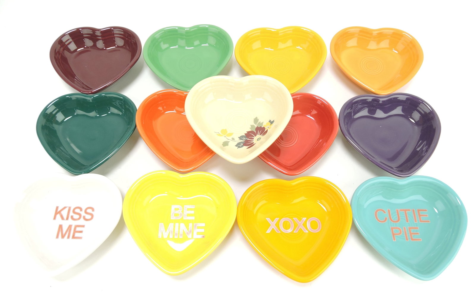 Fiesta Post 86 lot of 13 - 6" heart: dishes, some with decals