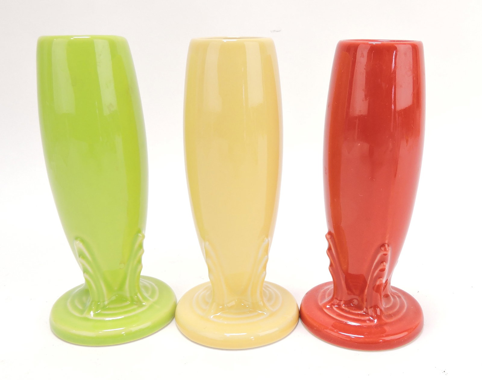 Fiesta Post 86 lot of 3 bud vases,: chartreuse, yellow, scarlet