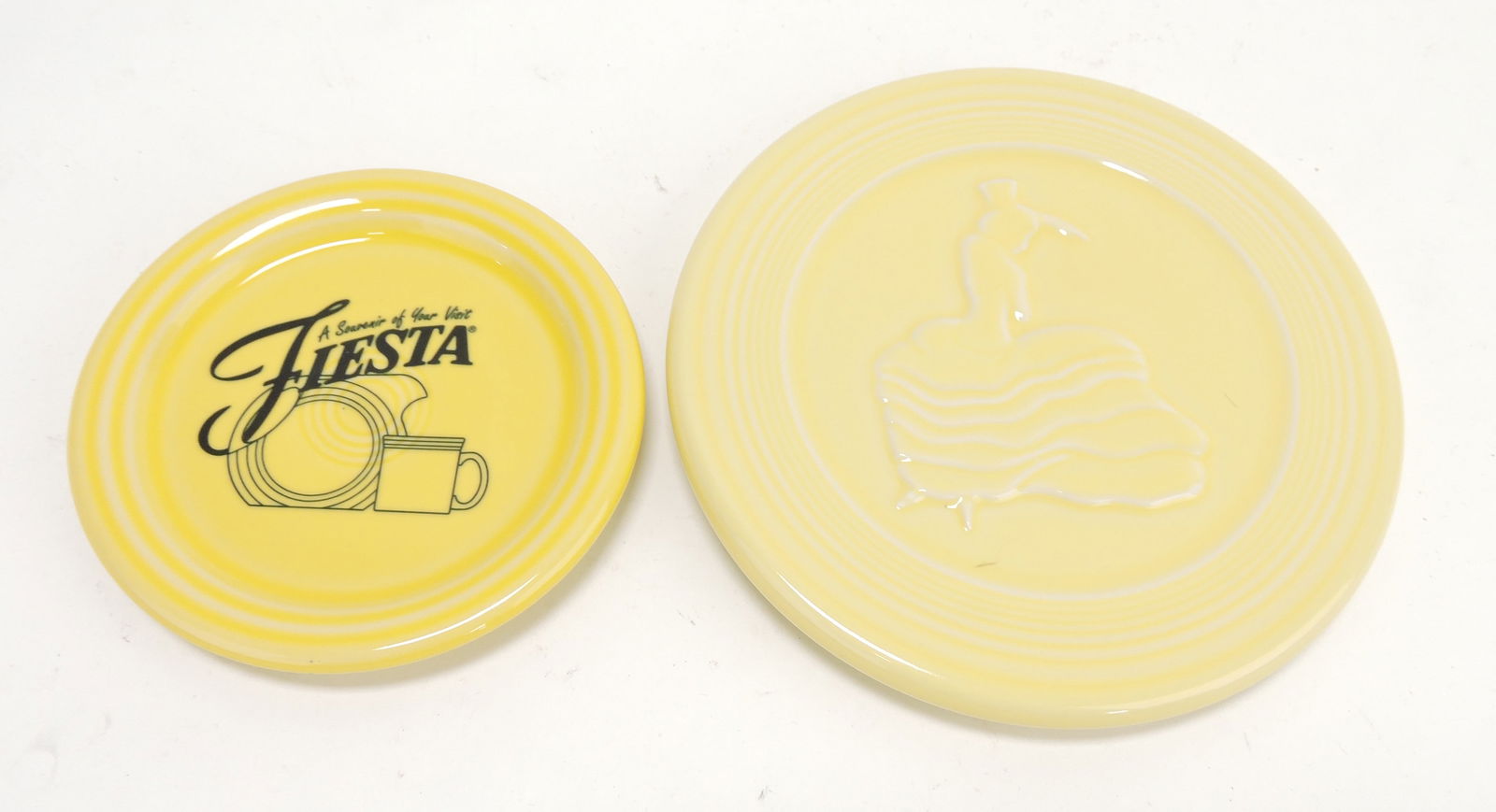 Fiesta Post 86 sunflower coaster and: yellow dancing girl trivet