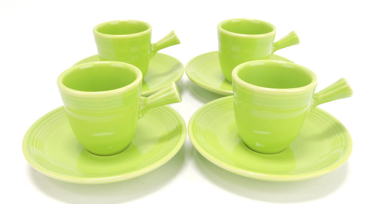 Fiesta Post 86 lot of 4 AD cups &: saucers, chartreuse