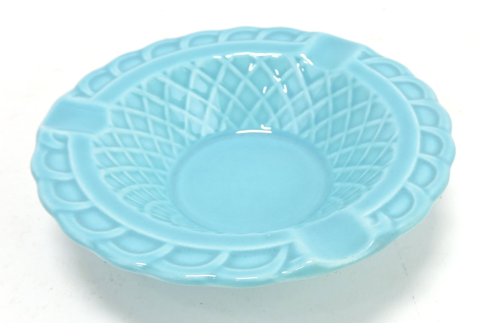 Harlequin basketweave ashtray,: turquoise