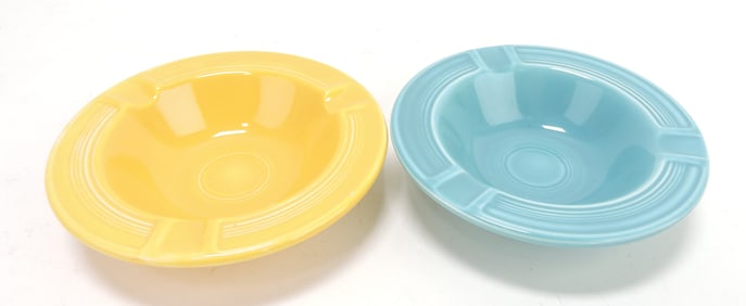 Fiesta ashtrays, yellow & turquoise
