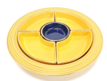 Fiesta relish tray, yellow and cobalt