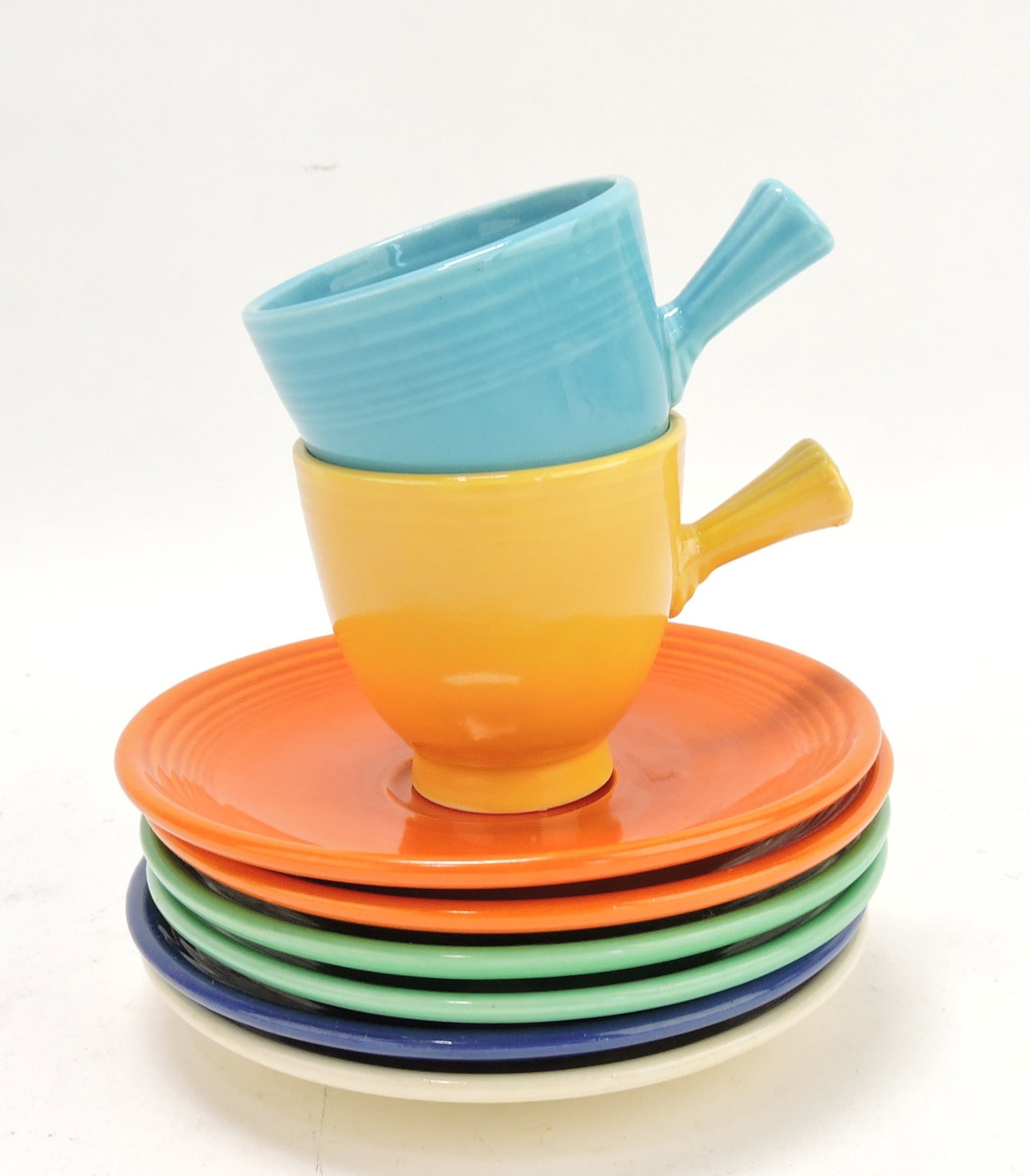 Fiesta demitasse cup & saucer group,: 2 cups, 6 saucers, mixed