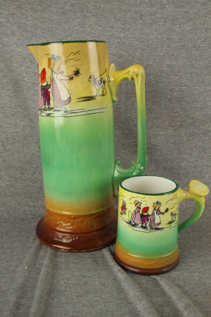 Laughlin Art China Dreamland tankard and mug, minor ha: Laughlin Art China Dreamland tankard and mug, minor hairline to tankard