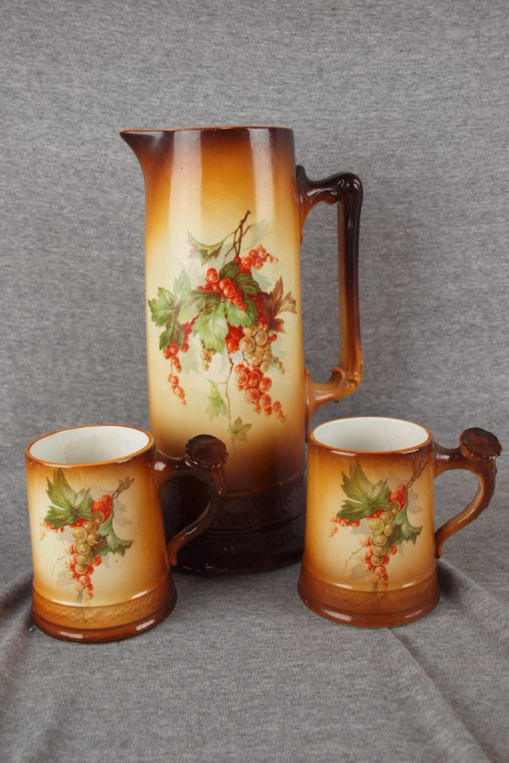 Laughlin Art China Currant 12" tankard and 2 mugs : Laughlin Art China Currant 12" tankard and 2 mugs