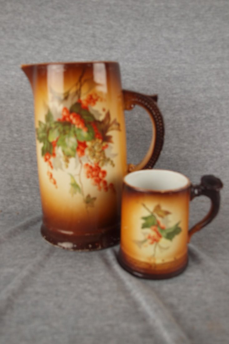 Laughlin Art China Currant 9" tankard and mug, minor p: Laughlin Art China Currant 9" tankard and mug, minor paint loss
