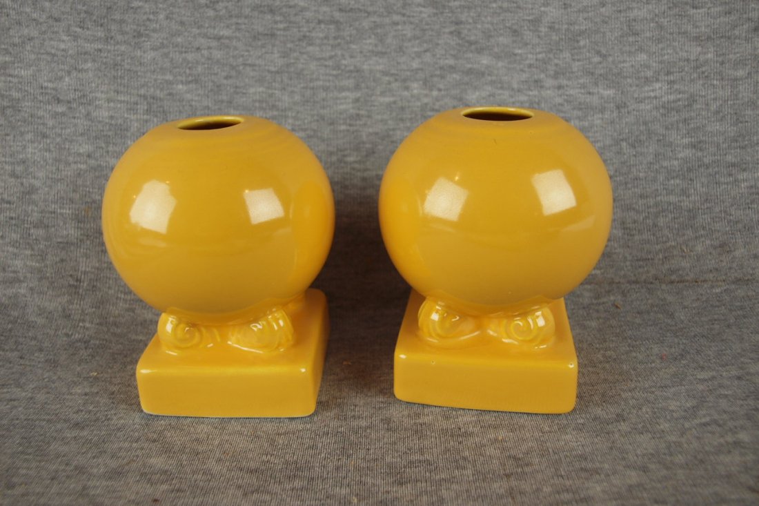 Fiesta bulb candle holders, pair, yellow, rim chip to : Fiesta bulb candle holders, pair, yellow, rim chip to one