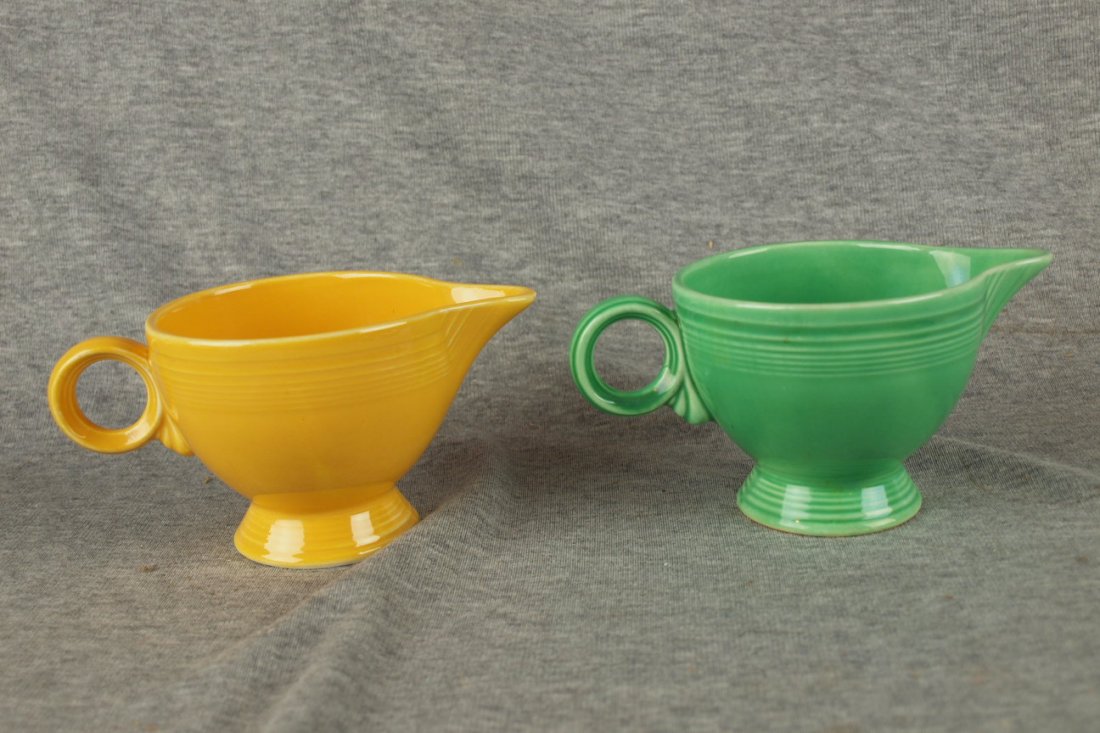Fiesta yellow and light green creamers: Fiesta yellow and light green creamers