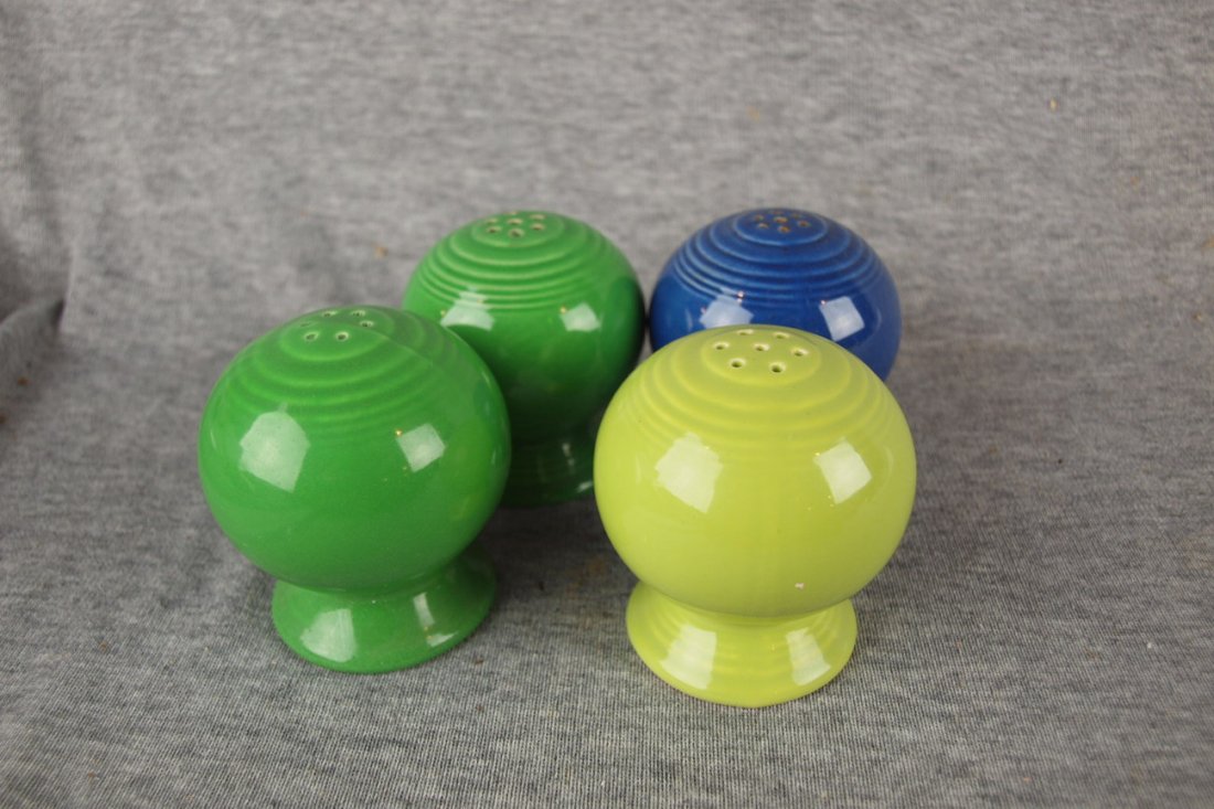 Fiesta salt and pepper group - pair - medium green (nic: Fiesta salt and pepper group - pair - medium green (nick to base of one) and single cobalt and chartreuse