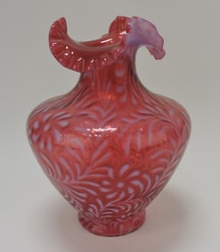 Fenton cranberry opalescent daisy & fern