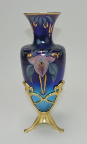 Fenton blue amphora vase with floral