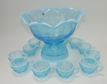 Fenton blue opalescent grape pattern