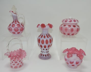 Fenton cranberry opalescent coin spot