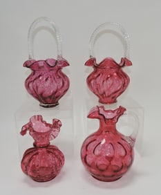 Fenton cranberry lot of 4 pieces,