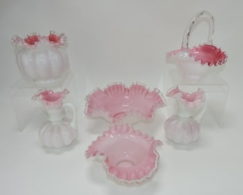Fenton pink cased glass lot of 6 pcs,