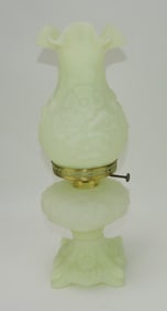Fenton yellow custard 'Poppy' oil lamp,